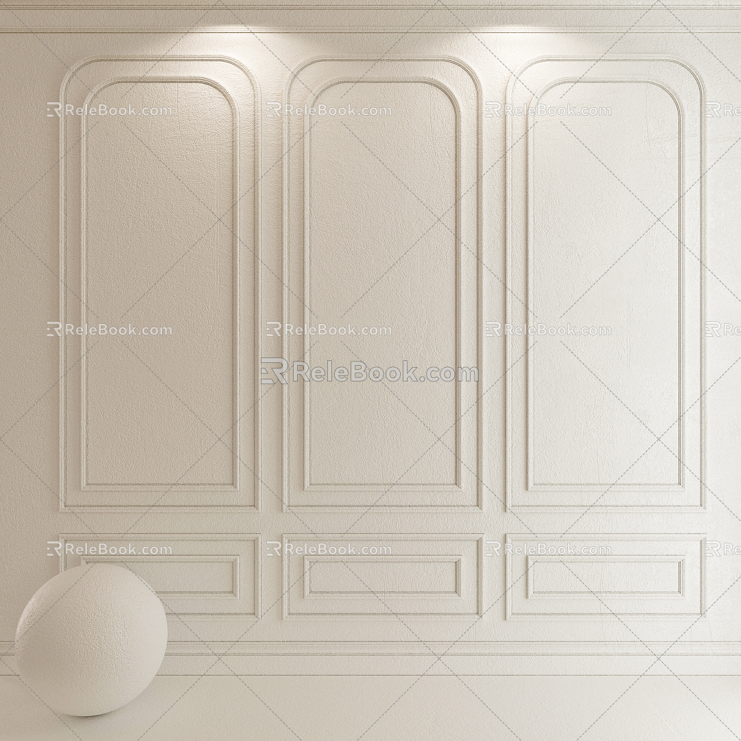 Decorative plaster with modeling for simple European background wall 3d model