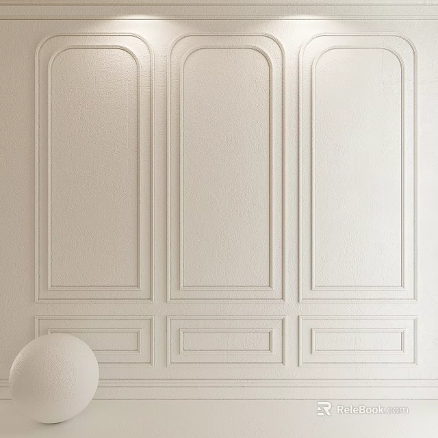 Beige Sofa Background Wall With Three Arched Panels And Rectangular Bottom Decorations 3d model 