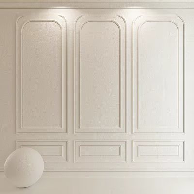 Beige Sofa Background Wall With Three Arched Panels And Rectangular Bottom Decorations 3d model