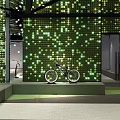 Modern Living Plant Wall Design With Decorative Lights And Bicycle In Indoor Space