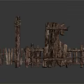 Rustic Wooden Posts And Collapsed Fence Structure For Outdoor Garden Decor