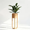 Decorative Plant Ornament Set With Wooden Stand And Green Leaves In Minimalist Style