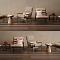 Modern Minimalist Lounge Chairs With Wooden Frame Cushions And Side Tables On Wooden Floor