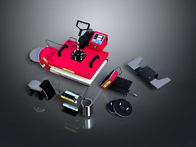 Red Digital Heat Press Machine with Multiple Accessories Different Plates Cups and Discs Set 3d model