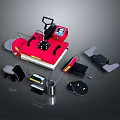 Red Digital Heat Press Machine with Multiple Accessories Different Plates Cups and Discs Set 3d model