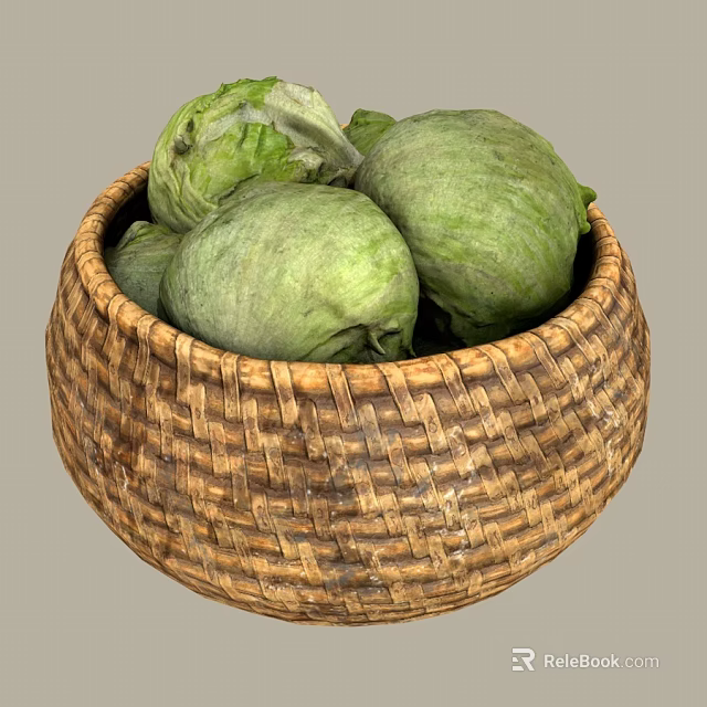 Organic Fresh Green Vegetables Arranged in a Handwoven Wicker Basket 3d model 