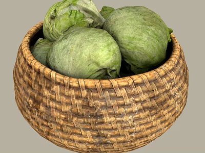 Organic Fresh Green Vegetables Arranged in a Handwoven Wicker Basket 3d model