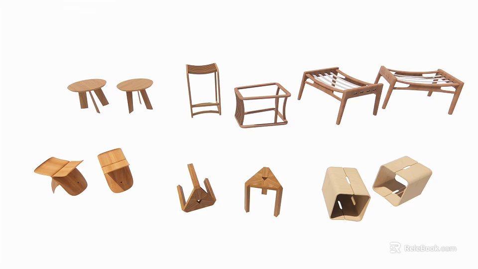 Various Wooden Stools With Different Designs And Structures For Home Decor 3d model