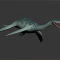 Turquoise Spotted Plesiosaur With Open Mouth Sharp Teeth And Flippers 3D Model On Dark Background