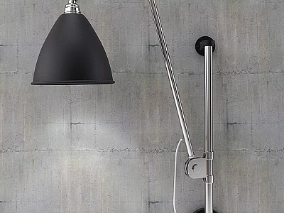 Modern Black Wall Lamp With Adjustable Metal Arm On Gray Concrete Wall 3d model