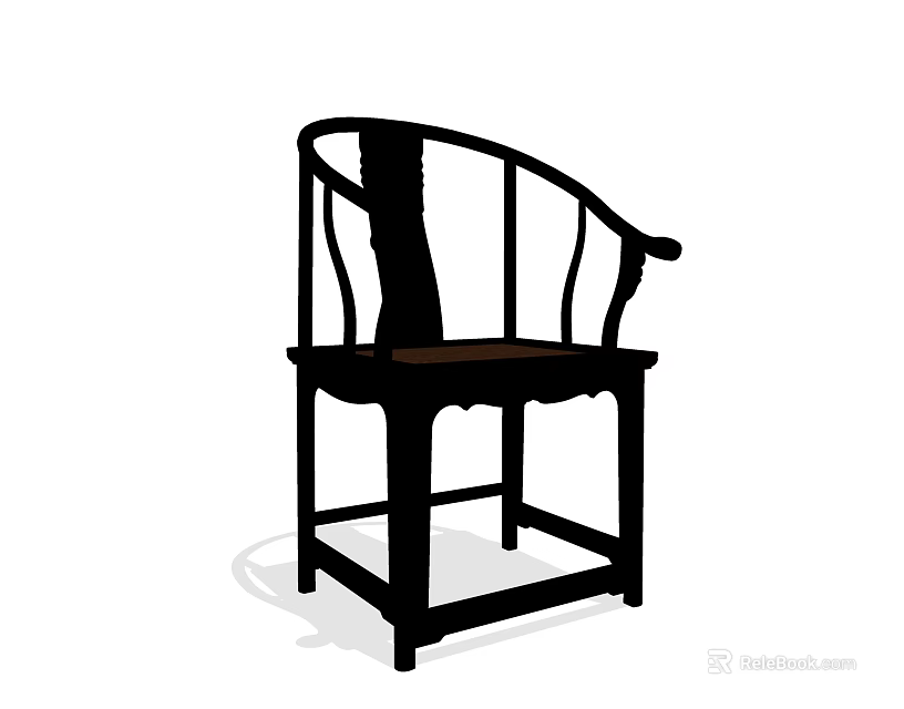 Traditional Chinese Wooden Armchair With Curved Armrest And Carved Backrest Design 3d model 