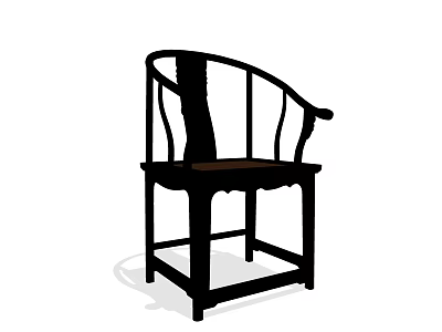 Traditional Chinese Wooden Armchair With Curved Armrest And Carved Backrest Design 3d model
