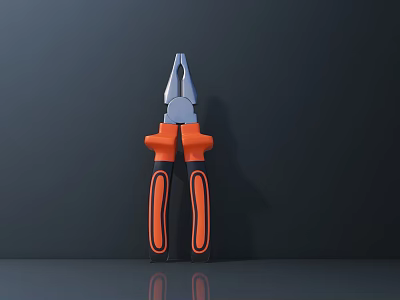 Professional Hardware Pliers with Orange and Black Handle for Gripping Tasks 3d model