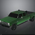 Green Crew Cab Pickup Truck With Chrome Front Grille And Black Wheels On Reflective Surface