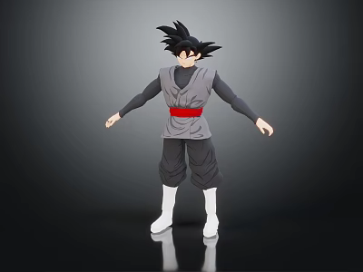 Anime Warrior Character With Spiky Black Hair Gray Top Red Belt Black Pants And White Boots 3d model