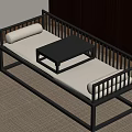 Elegant Modern Luohan Bed With Black Frame White Cushion And Small Coffee Table 3d model