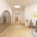Kindergarten Interior Design With Wooden Walls Climbing Wall Round Balls And Arched Windows
