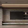 Elegant Modern Living Room Feature Wall with Gray Marble Texture LED Lighting and Open Shelves