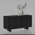 Modern Black Entryway Cabinet Sideboard With White Elephant Ornament Photo Frame And Green Plant Vase