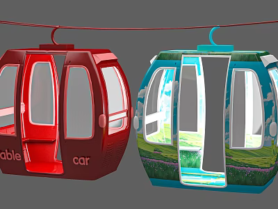 Vibrant Cable Car Photo Spot Featuring Red And Blue Scenic Painted Designs 3d model