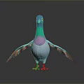 Colorful Pigeon 3D Model with Blue Head Green Neck Pink Chest and White Body