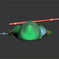 Green Reptile Character Wearing Hooded Cloak Orange Pants And Sword On Reflective Floor