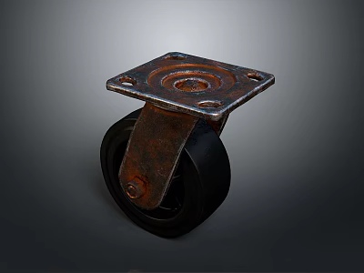 Rusted Metal Caster Wheel With Black Rubber Tire For Furniture Mobility And Home Use 3d model