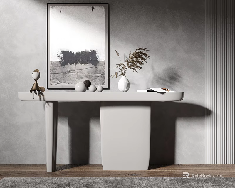 Modern Console Table Interior Design With Vase Sculpture And Framed Art 3d model