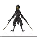 Black Spiked Fantasy Creature 3D Model With Golden Head And Spears