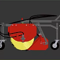 Red And Yellow Mechanical Device With Metal Frame Wheels And Connecting Pipes