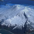 Natural Garden Landscape With Snowy Mountain Thick Snow Blue Ocean Rocky Terrain And Green Vegetation