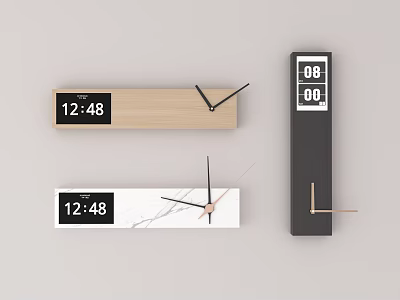 Stylish Wooden Marble And Black Clocks With Analog Digital Time 3d model