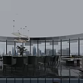 Luxurious Private Dining Room Interior With Round Table Chandelier Greenery And Floor to Ceiling Windows