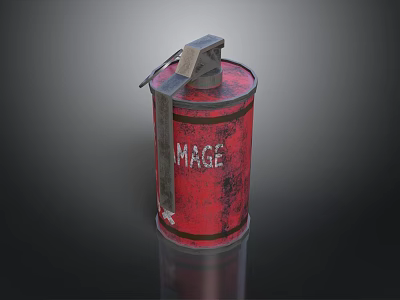 Rusty Red Canister Weapon With MAGE Text And Metallic Handle 3d model