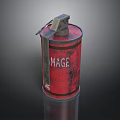 Rusty Red Canister Weapon With MAGE Text And Metallic Handle