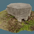 Rustic Old Weathered Concrete Bunker With Grass Dirt And Wild Vegetation 3d model