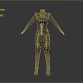 Sci Fi Character Futuristic Tight Fitting Suit With Metallic Design And Orange Accents