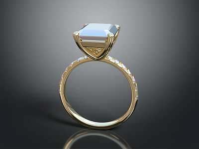 Elegant Gold Ring With Square Gemstone And Intricate Band Details Luxury Fine Jewelry 3d model