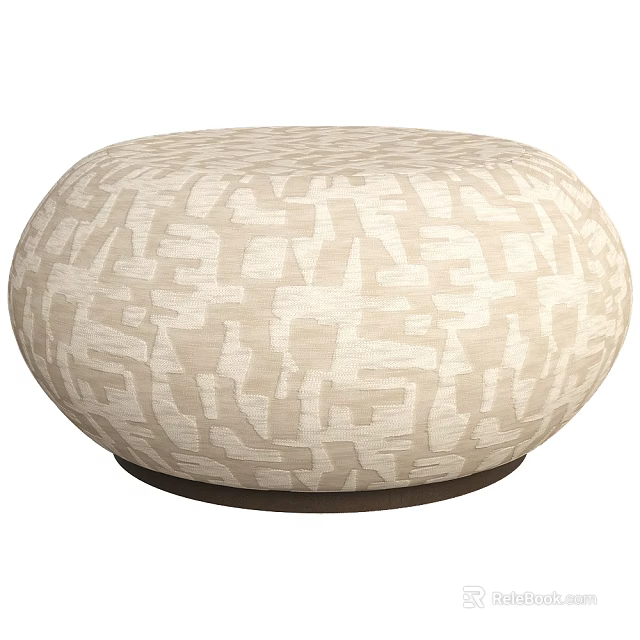 Round Beige Stool With Light Brown Geometric Pattern And Dark Base 3d model 