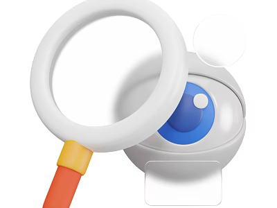 Decorative Ornament Set Featuring White Magnifying Glass With Blue Button Orange Handle And Transparent Base 3d model