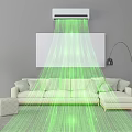 Living Room With Light Colored Sofa Air Conditioner Green Light Floor Lamp And Green Plant