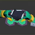 Man 3D Model With Purple Green Outfit Yellow Legs Blue Hair And Futuristic Mecha Style