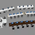 Desk and Chair Sets with Computer Monitors in Various Office Layouts for Efficient Workspace Setup 3d model