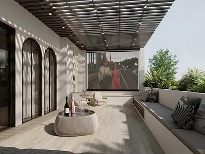 Stylish Garden Outdoor Lounge Area With Projection Seating And Greenery 3d model