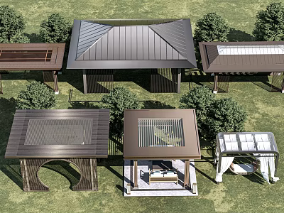 Other Outdoor Structures with Various Roof Designs Metal Wooden and Glass Elements in Garden 3d model