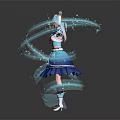 Enchanting Game Movie Character With Blue White Hair Blue Dress And Magical Floating Ribbons