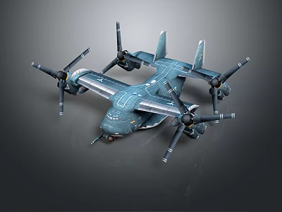 Multi Rotor Military Helicopter With Blue Green Finish And Details 3d model