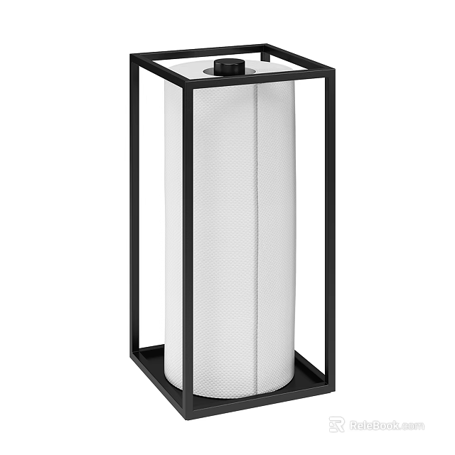 Sleek Modern Paper Towel Holder With Black Metal Frame And White Towels 3d model 