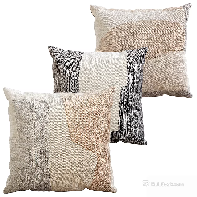Stylish Decorative Textured Throw Pillows in Beige Grey and Cream Tones with Woven Patterns 3d model 