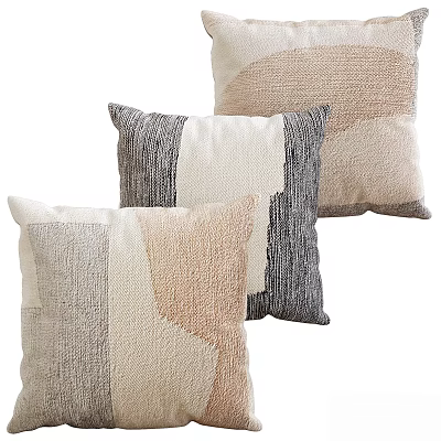 Stylish Decorative Textured Throw Pillows in Beige Grey and Cream Tones with Woven Patterns 3d model